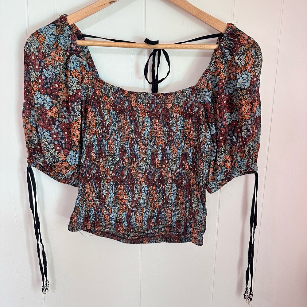 Free People Boho Top NWT XS Smocked Dark Floral